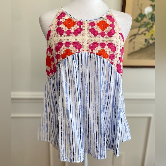 THML Tops - THML Bohemian Boho Crochet Granny Square tank Top with Tassels sz extra small